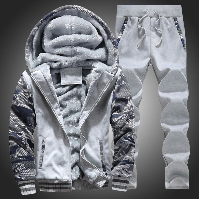 Men's Thick Fleece Hoodie Suit Sports Casual Men's Coat_viptrois.com