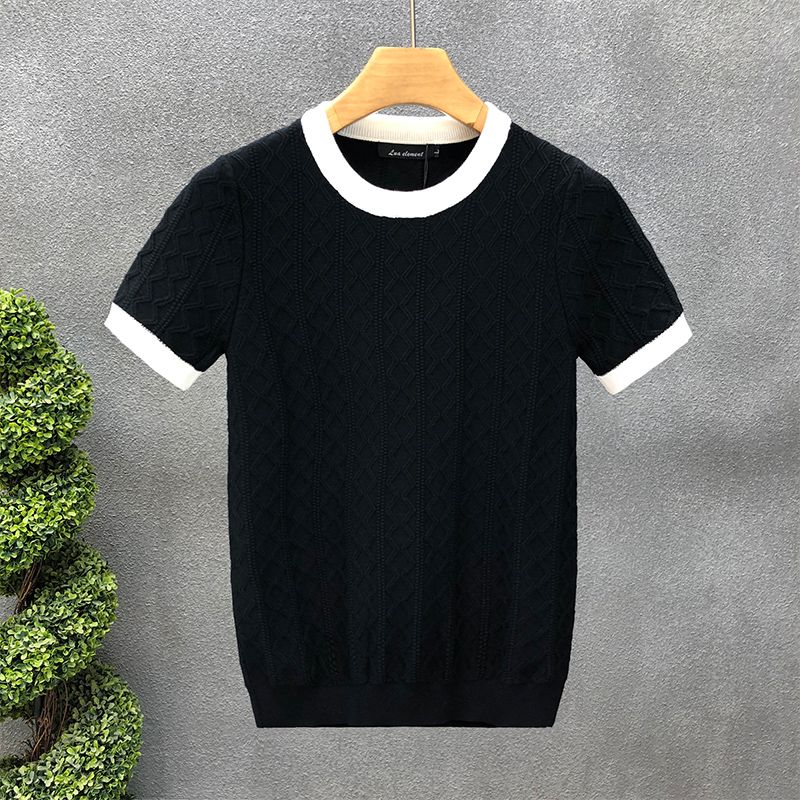 Men's Clothing High End Short Sleeved Sweater Men's Fashion Brand Spring And Autumn Inner Wear Bottoming Shirt Winter New Men's Thin Knitted Sweater_viptrois.com