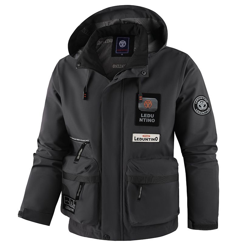 Men's Work Jacket With Multiple Pockets, Lightweight Outdoor Windbreaker, Travel & Casual Coat For Men, Military Style Utility Jacket_viptrois.com
