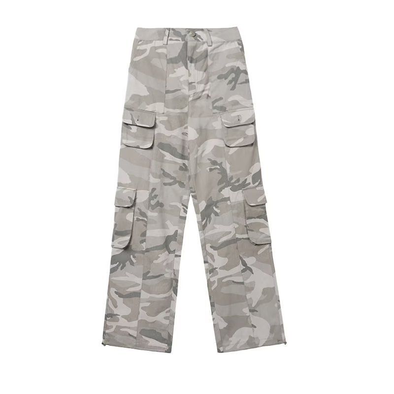 Vintage American Style Camouflage Pants Men's Loose Straight Leg Cargo Pants Casual Trousers Hip Hop Streetwear Washing_viptrois.com