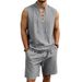 Men's Linen Short Sleeve Shirt And Shorts Set, Breathable Summer Outfit, Medieval Style Drawstring Waist, Loose Fit Vacation Loungewear_viptrois.com