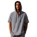 Men's Summer Simple Loose Casual Trendy Linen Button Beach Hooded Henley Short Sleeve Shirt_viptrois.com