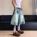 Men's Loose Fit Denim Shorts Wide Leg Straight American Style Cropped Pants Summer Thin Washed Vintage Versatile_viptrois.com