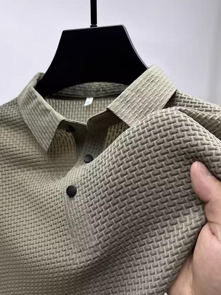Men's Clothing Summer New Solid Color Lapel Half Sleeved Shirt Top Trendy Short Sleeved T Shirt_viptrois.com