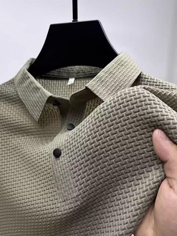 Men's Clothing Summer New Solid Color Lapel Half Sleeved Shirt Top Trendy Short Sleeved T Shirt_viptrois.com