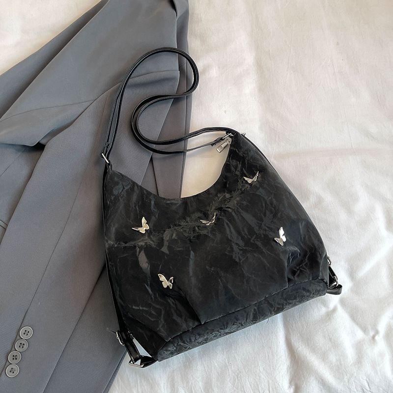 Butterfly Embellished Soft PU Tote Bag - Stylish Spacious Shoulder Bag For Work & Daily Use, Lightweight & Versatile With Dual Straps_viptrois.com