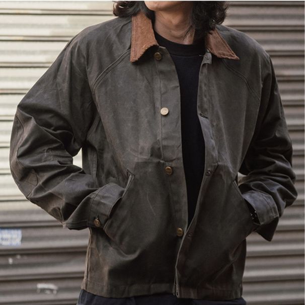 Qingtian Workwear Retro Canvas Heavy Oil Wax Jacket American Style Tough Guy Motorcycle Windproof Casual Coat_viptrois.com