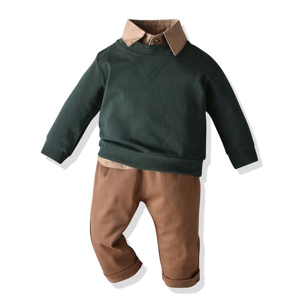 Kid's Clothing autumn and winter new children's clothing children's pullover sweater shirt with British trousers three piece suit Boy set_viptrois.com