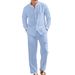 Men's Linen Casual Two Piece Set Stand Collar Shirt Loose Fitting Trousers_viptrois.com
