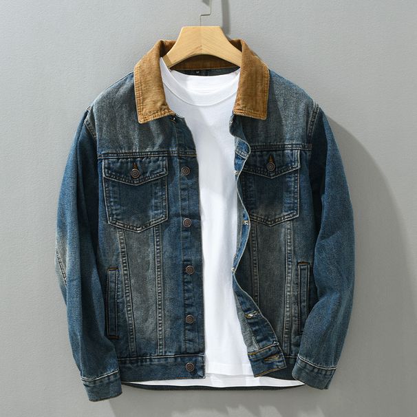 Men's Clothing Splicing Denim Jacket Men's Loose Retro Casual All match Workwear Jacket Tops_viptrois.com