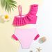 Mother & Kids Children's Swimsuit Bikini One Shoulder Ruffled Flamingo Print Triangle Quick Drying Little Girl Swimsuit_viptrois.com