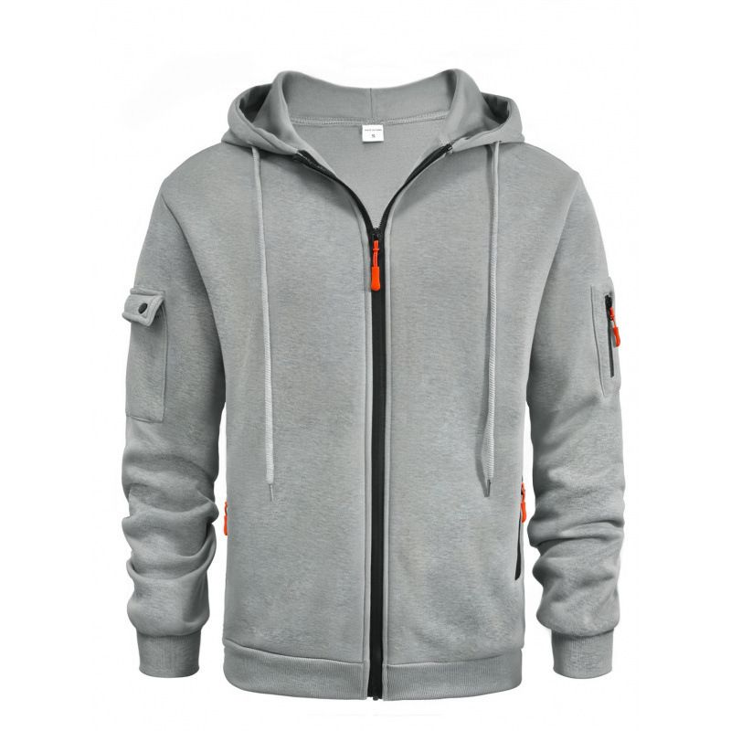 Autumn And Winter Men's Sweater Hoodie Zipper Arm Pocket Cardigan Men's Sports Large Size Casual Jacket_viptrois.com