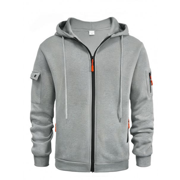 Autumn And Winter Men's Sweater Hoodie Zipper Arm Pocket Cardigan Men's Sports Large Size Casual Jacket_viptrois.com
