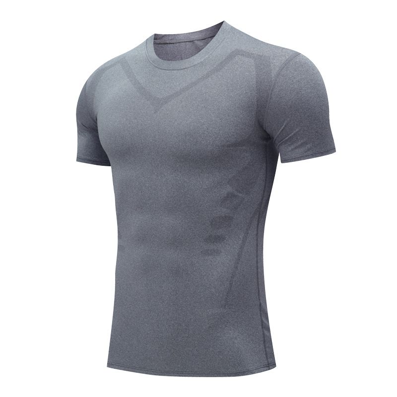 Men's clothing Fitness wear men's high spring short sleeve quick dry sports tights printed running_viptrois.com