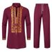 2024 New Men's Ethnic Style Robe Hot Stamped Printing Casual Pants Stand up Neck Set_viptrois.com