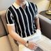 Men's Half-Zip Contrast Stripe Polo Shirt - Summer Lightweight & Breathable | Slim Lapel Design | Mature Elegant Style_viptrois.com