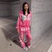 Unisex Hoodie & Pants Set With 3d Print - Trendy Hip-hop Streetwear For Men & Women (Pink/Black, S-xl)_viptrois.com