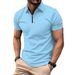 Men's Clothing New Simple Short Sleeved Polo 3D Printing Solid Color Casual Zipper Polo Shirt_viptrois.com