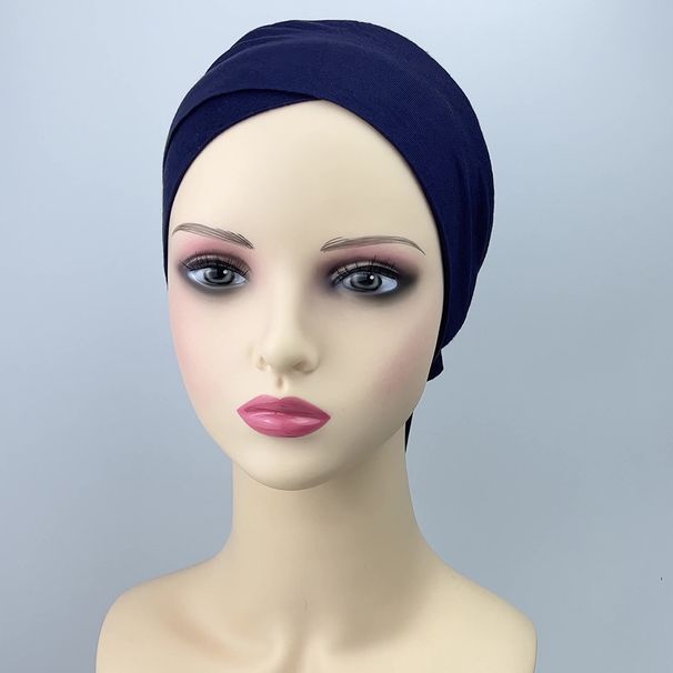 Women's Hijab solid color bottoming hat comfortable breathable hat modal cotton forehead cross two way turban hat_viptrois.com