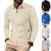 Men's Waffle-Knit Zip-Up Polo Jacket – Premium Cotton-Blend Stand Collar Coat With Multi-Pocket Design – Slim Fit Outerwear For Urban Professionals_viptrois.com