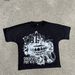 Cross Border Retro Print Loose High Street Cross Border Spring And Summer Hip Hop Round Neck Pullover Short Sleeved Tops Unisex_viptrois.com