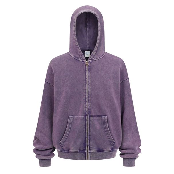 430GSM Couple’s Hoodie – YKK Zipper Pullover With Double-Knit Washed Cotton (Retro Streetwear, Oversized Fit, Wax-Dyed Colors)_viptrois.com
