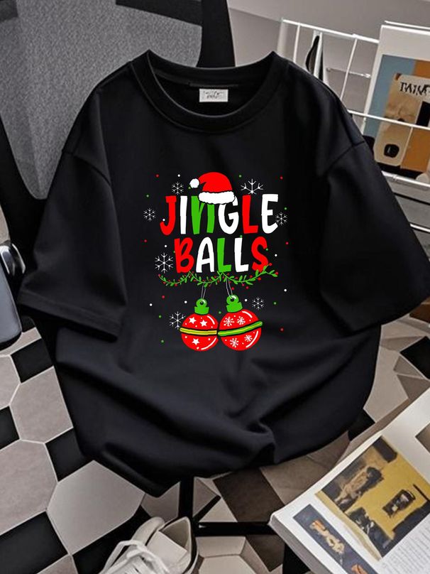 Jingle Balls Tinsel Tits Funny Matching Couple Chestnuts T-Shirt Stretched Top For Everyday Wear Slightly Fashion Streetwear Casual Versatile_viptrois.com