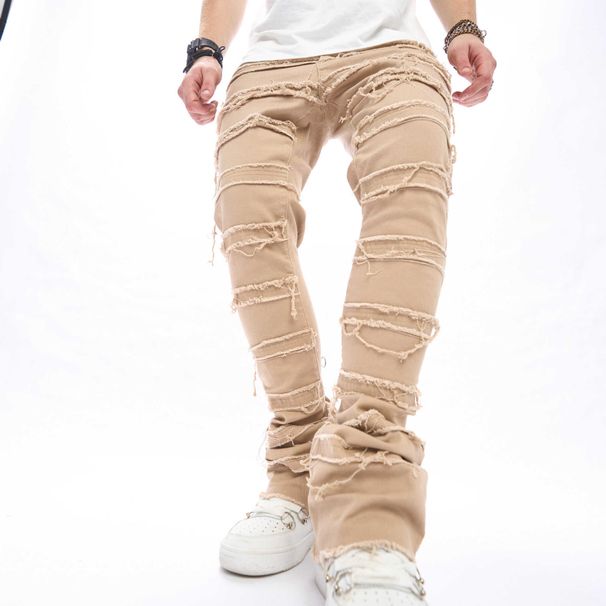 Man's clothing Men's jeans baggy wide-leg pants casual ripped seam mop pants sleek hip hop style_viptrois.com