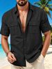 Men's Summer Short Sleeve Linen Shirt Button Down Casual Vacation Style Chest Pocket_viptrois.com