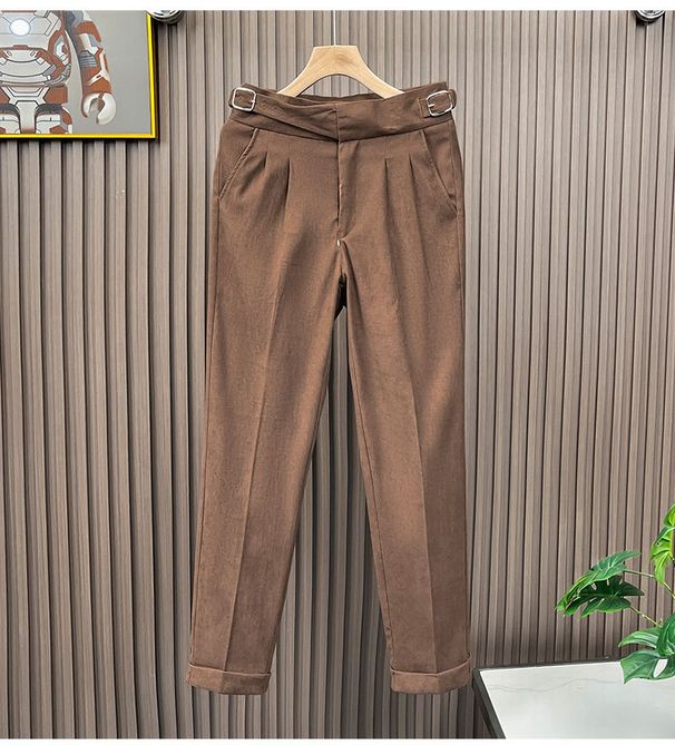Men's Clothing Business Texture Straight Italian Suit Pants British Style Non Iron Paris Button Pants Trend_viptrois.com