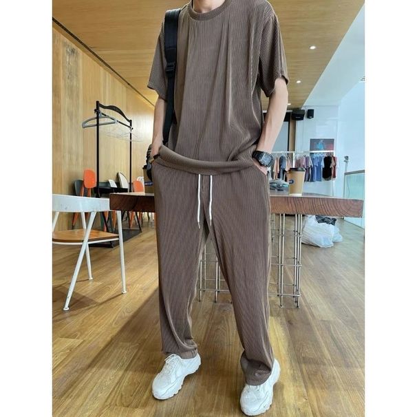 Men's Clothing short sleeved trousers suit men's loose large size cool high end two piece suit for middle aged and young people sports a set of_viptrois.com