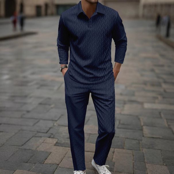 Men's Autumn And Winter Long Sleeved Trousers Suit Suitable For Daily Leisure And Outdoor Sports Lapel Polo Shirt Suit_viptrois.com