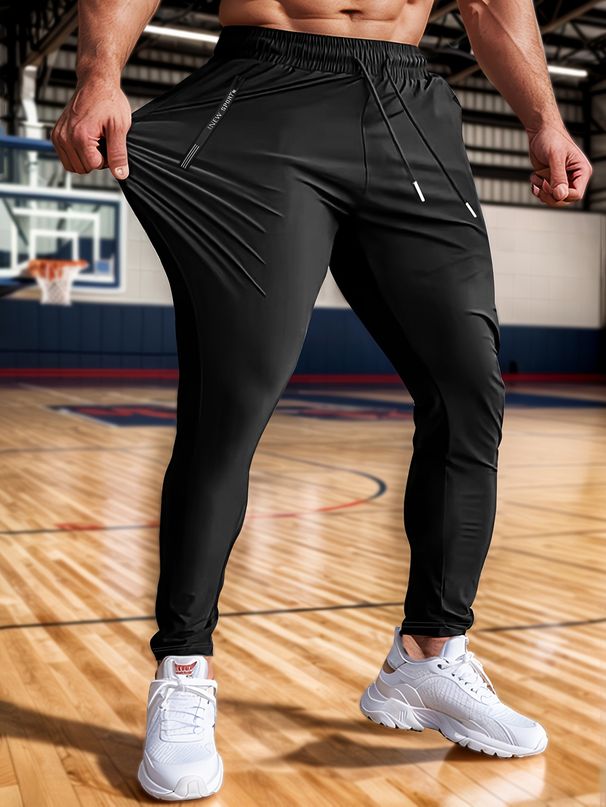 Men's Clothing Quick-Dry Cooling Sports Pants With Moisture-Wicking Fabric, Breathable & Comfortable For Casual Wear, Straight Leg Fit - Black_viptrois.com