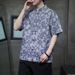 2024 Tang Dynasty men's summer short sleeved cotton linen with Chinese style button print youth standing collar casual_viptrois.com