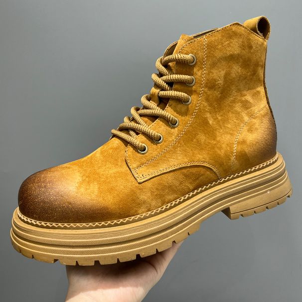 Leather Retro Martin Boots Men's Short Boots Rhubarb Boots Thick-soled Wear-resistant Tooling Boots_viptrois.com