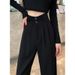 Elegant Wide Leg Suit Pants For Women - High Waisted Straight Trousers With Double Button Design, Perfect For Pear Shaped Figures_viptrois.com