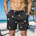 Men’s Quick-Dry Swim Trunks With Lining – Lightweight Beach Shorts, UPF Protection, 4-Inch Inseam (Black/Blue/White Duck Print, S-XXL)_viptrois.com
