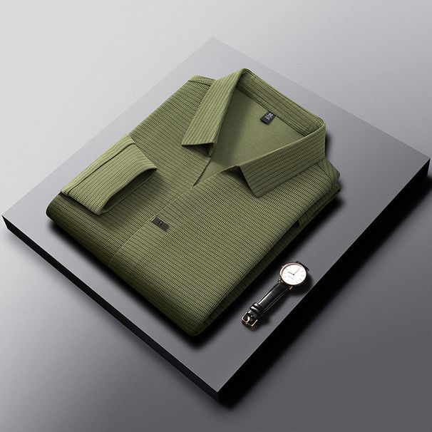 Men's Slim Fit V-Neck Long Sleeve T-Shirt - Solid Color Business Casual Top For Young Professionals_viptrois.com