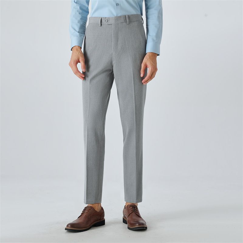 Men's Slim-Fit Dress Pants, Business Casual, Wrinkle-Free, Straight-Leg, Korean Style, Office & Smart Outing (Black/Charcoal/Khaki/Navy)_viptrois.com
