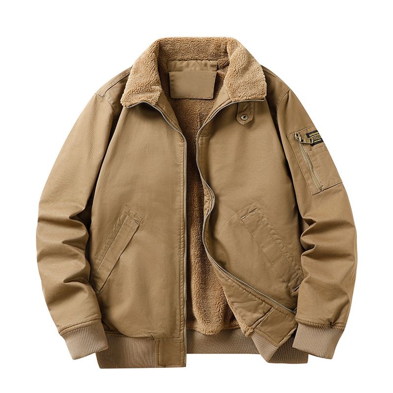 Men's Heavyweight Flight Jacket – Winter-Ready Polyester Shell With Utility Pockets, 5XL Sizing & Storm Collar(Khaki/Army Green/Black)_viptrois.com
