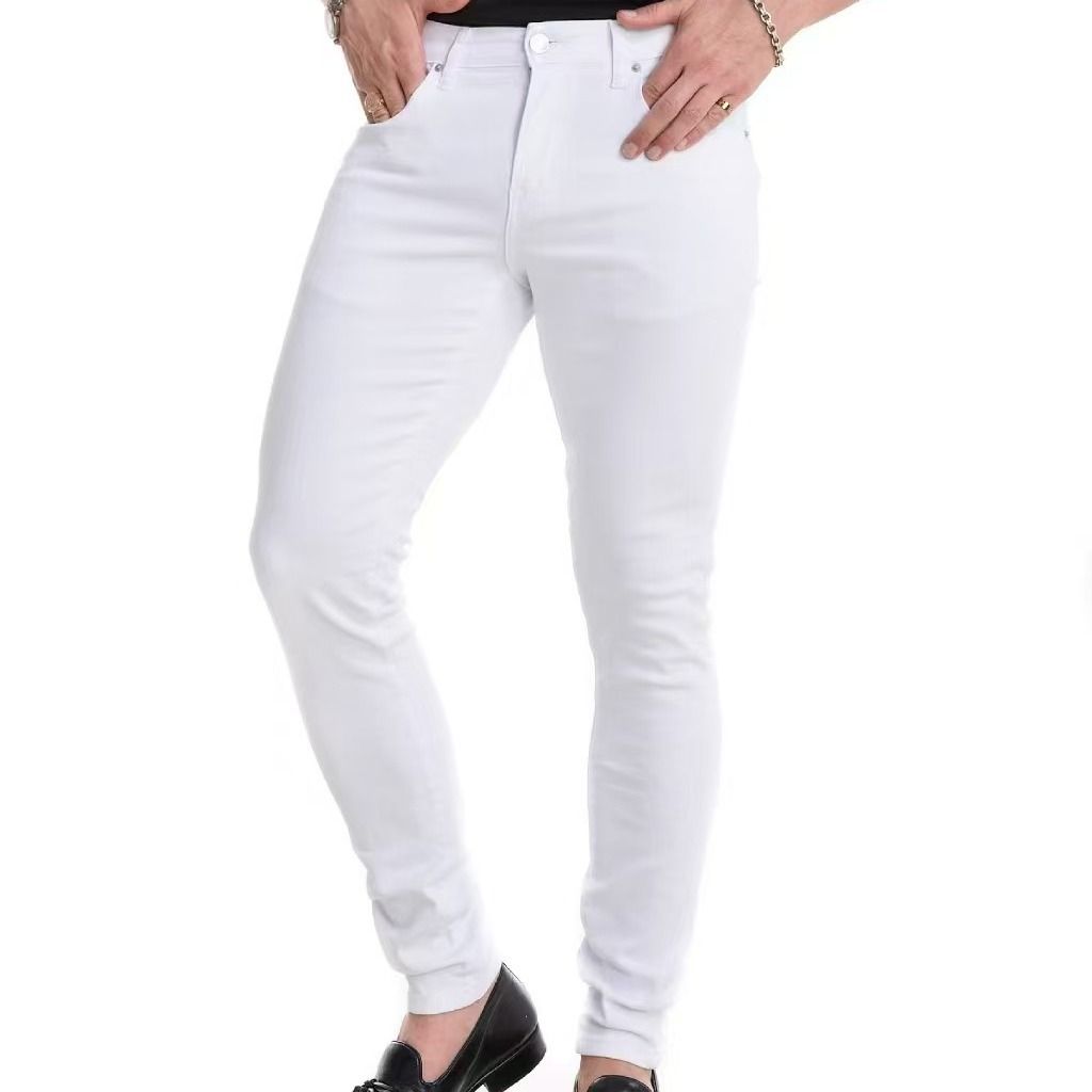 Trendy Men's Distressed Washed Denim Jeans Style Stretch Athletic Casual Trousers Retro Slim Fit Pants_viptrois.com