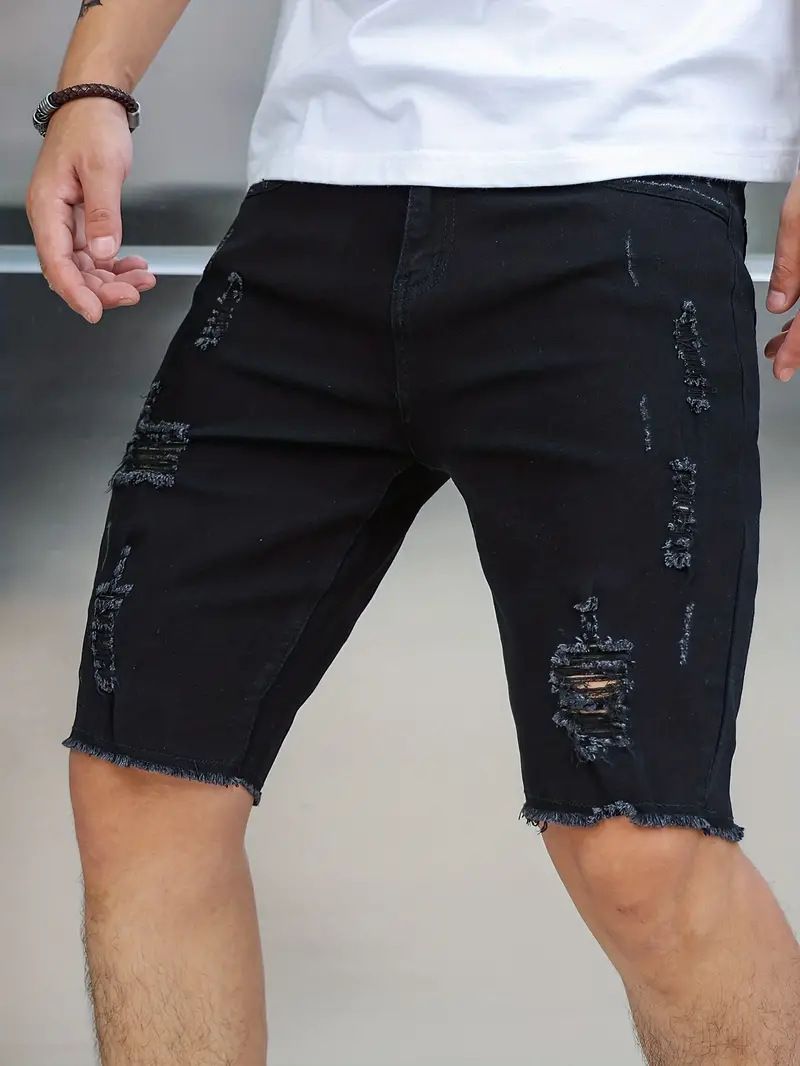 Men's Clothing Men's Five Point Denim Casual Short Ripped Slim Summer Shorts_viptrois.com