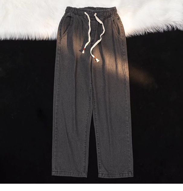 Drawstring Straight-Leg Jeans – Vintage Loose Fit Denim Pants With Wide Cuff & 90s Street Style_viptrois.com