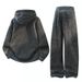 "Men's College Style Hooded Sweatshirt Set – Loose Fit Casual Cardigan & Pants – Black/Gray/White"_viptrois.com