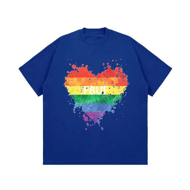 Men's Clothing High Street Short Sleeved Men's Niche Design Couple Rainbow Love Print T Shirt Summer Ins Retro Five Point Sleeves_viptrois.com