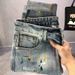 Men's Clothing Autumn Light Luxury Fashion Ripped Paint Jeans For Men Trendy Elastic Slim Fit Casual Skinny Trousers_viptrois.com
