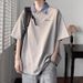 American Style Patchwork Turn-down Collar Short Polo Shirt For Men Summer Trendy High-end Loose Fit Youth T-shirt Half_viptrois.com