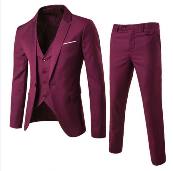 Men's Clothing Three Piece Groom Suit Four Seasons Korean Style Solid Color Slim Business Suit Men's Small Suit Dress Groom_viptrois.com