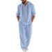 Men's Casual Linen Suit American Style Autumn Loose Fit Hooded Henley Shirt Long Sleeved Trousers Set_viptrois.com