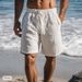 Men's Cotton Linen Shorts Drawstring Elastic Waist Straight Leg Solid Color Breathable Daily Beach Casual Five Point Shorts_viptrois.com